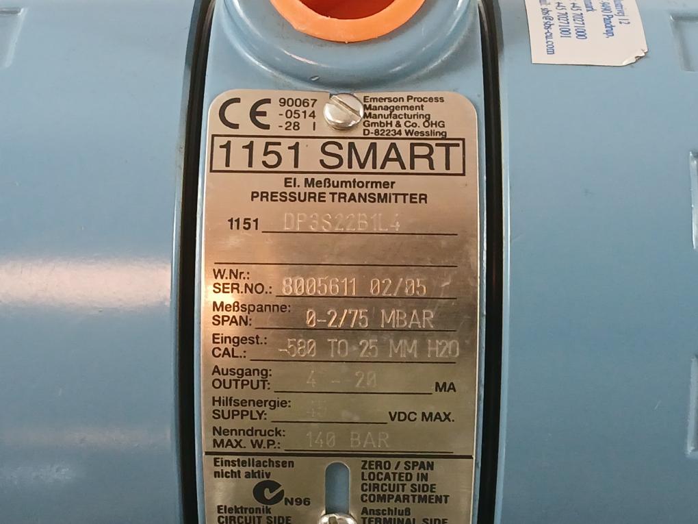 1151 Dp3S22B1L4 Pressure Transmitter Rosemount