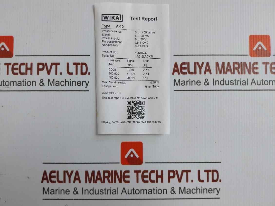 12810240 Pressure Transmitter 8…30 V Dc / 25 Ma A-10 Wika