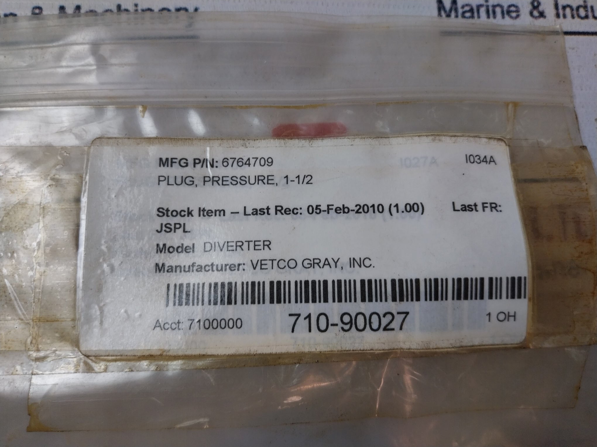 Vetco 6764709 Pressure Plug 7100000 710-90027 1 OH