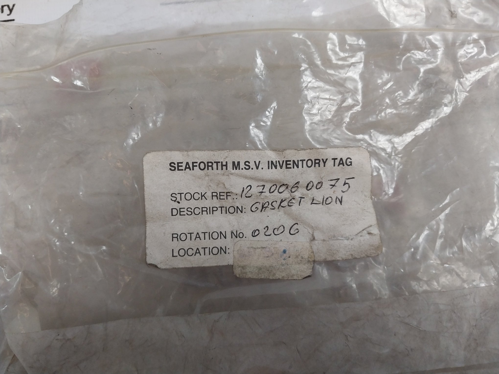 James Walker 1270060075 Oil Seal,Seaforth M.S.V. Inventory Tag,1270060075 Set