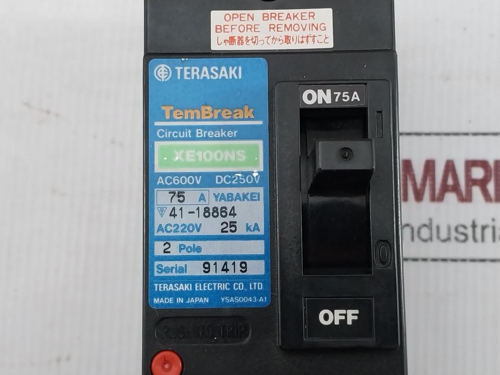 2-Pole-Molded-Case-Circuit-Breaker-75a-Ac600v-Dc250v-By-Terasaki-Xe100ns-Ke100ns-H-8