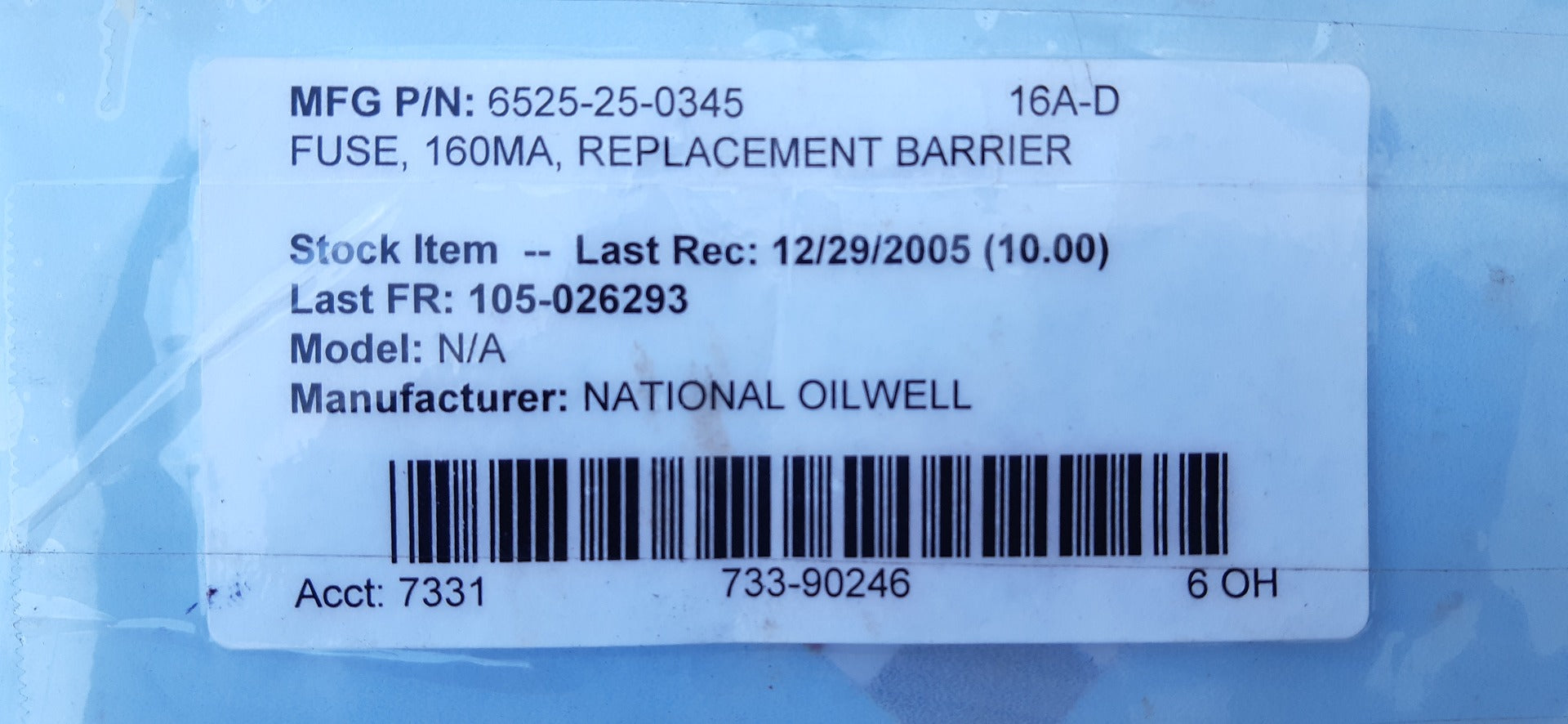Lot of 6X National Oil Well 6525-25-0345 16A-D Fuse Barrier