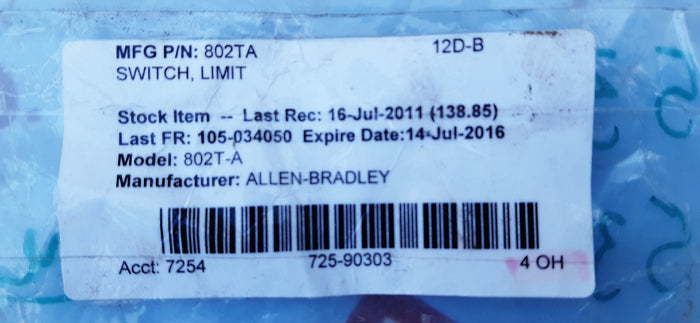 Allen-bradley 802T-a Limit Switch Used