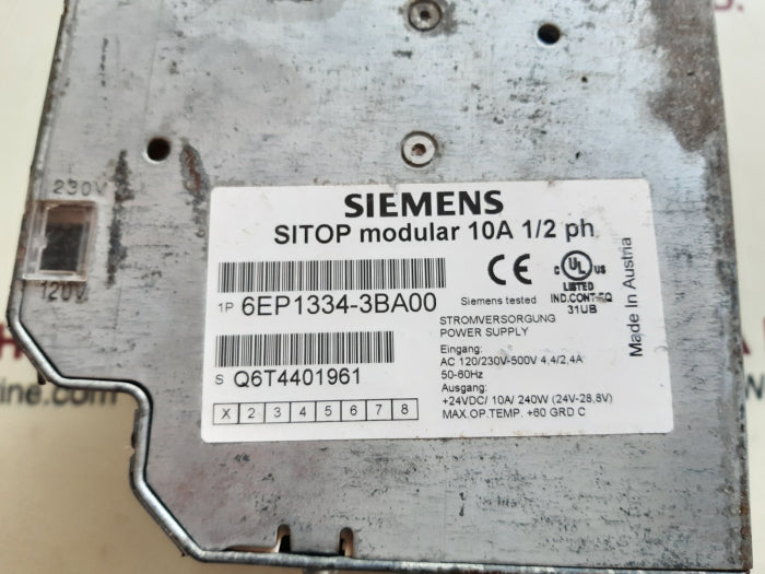 Siemens 6Ep1 334-3Ba00 Sitop Modular 10A 1/2Ph Power Supply