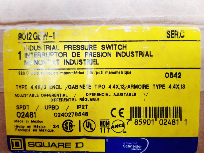 square D 9012 gbw-1 ser.c pressure switch
