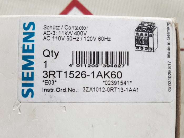 Siemens 3rt1526-1ak60 contactor 110/120v 50/60hz