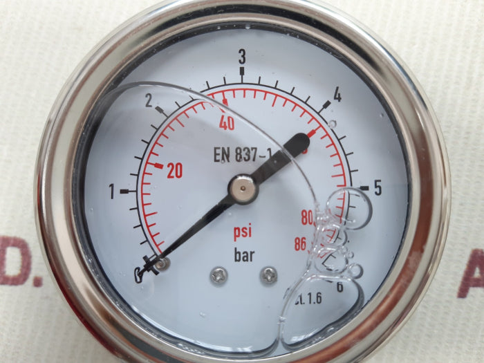 En 837-1 Glycerine Oil Filled Pressure Gauge Cl.1.6 0-6Bar 0-86Psi