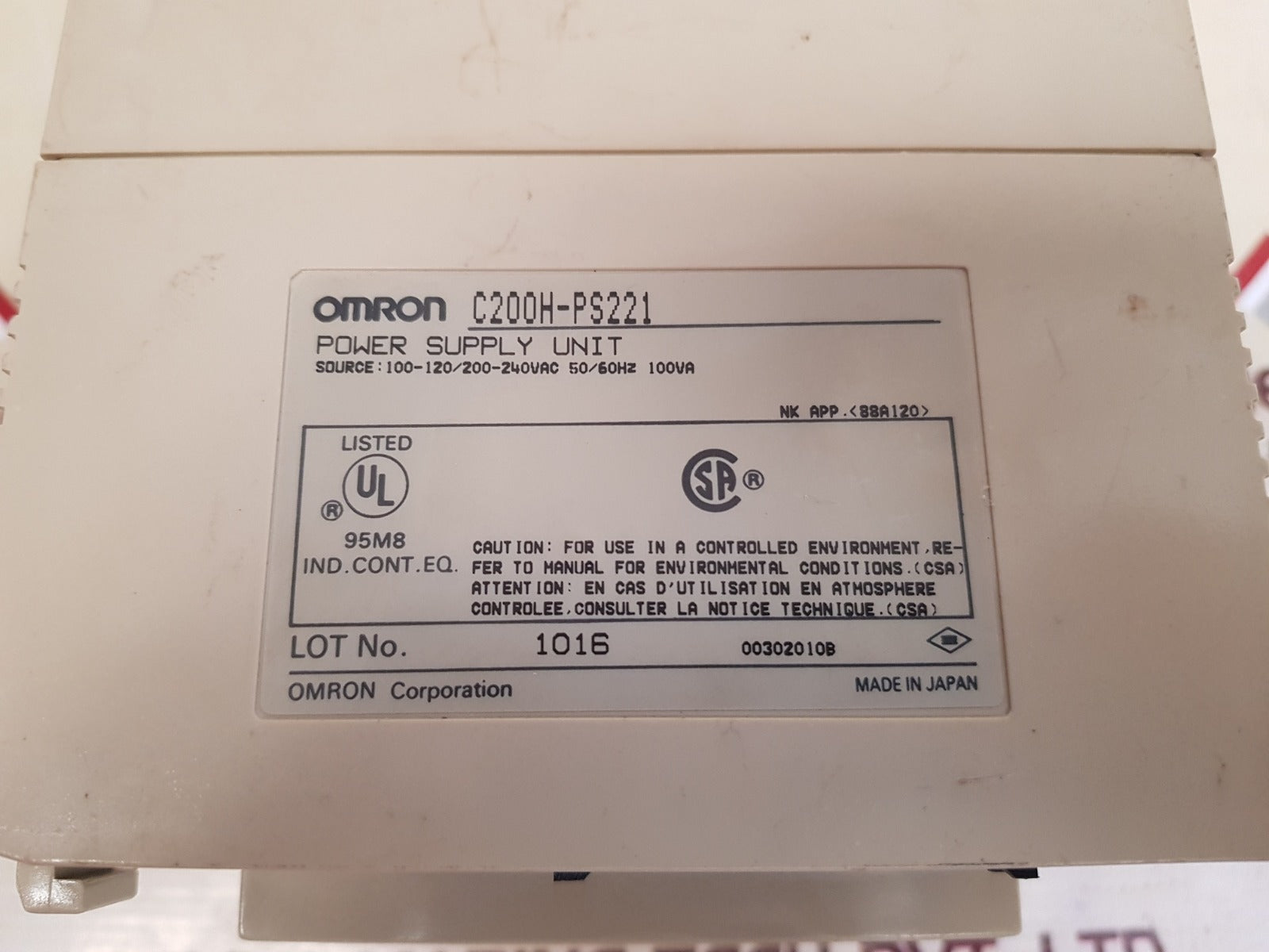 Omron c200h- ps221 power supply unit 100-120/200-240vac 50/60hz 100va