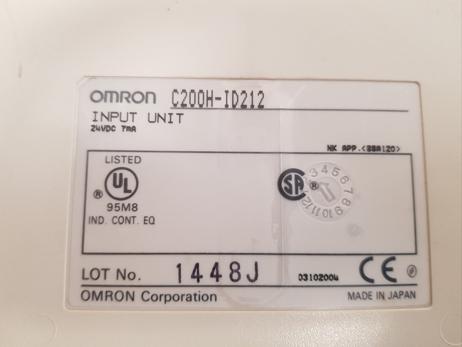 Omron C200H-id212 Input Unit 24Vdc 7Ma , 012Ch
