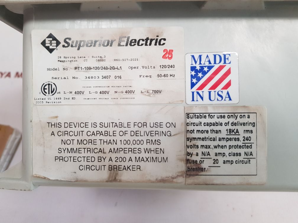 Superior electric pt1-100-120/240-2g-l1 surge protector - Aeliya Marine Tech