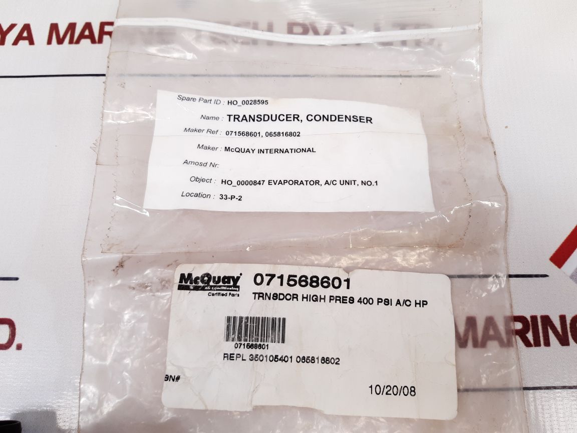 Mcquay P158-5025 Condenser Pressure Transducer - Aeliya Marine Tech