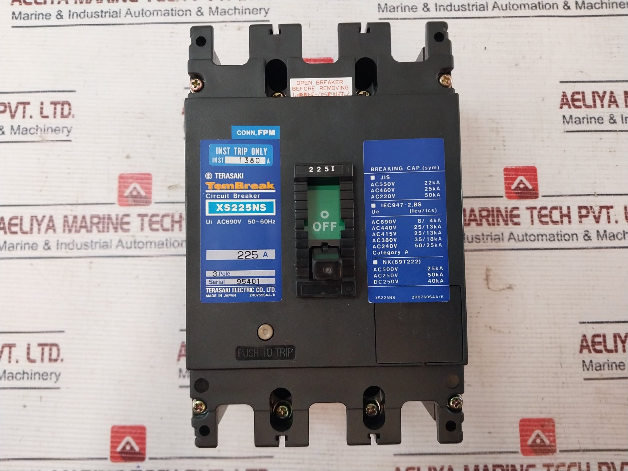 Terasaki Xs225Ns Tembreak Circuit Breaker 3 Pole 225A Ac690V 50~60Hz