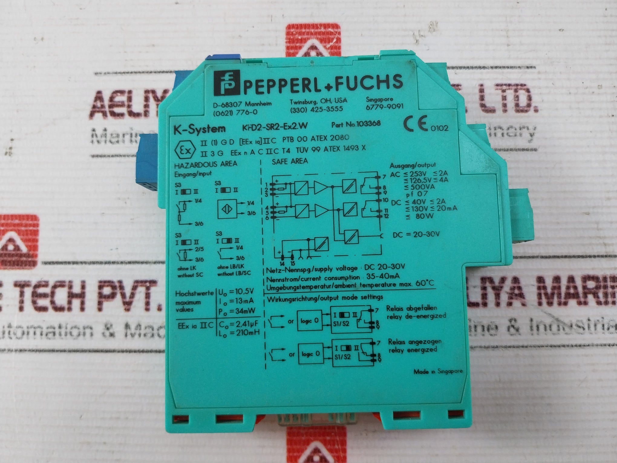 Pepperl+Fuchs Kfd2-sr2-ex2.W Switch Amplifier 103368S 34Mw