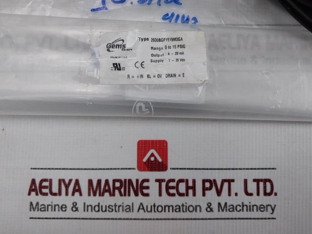 2600Bgf1519M3Ga Pressure Sensor Range - 0 To 15 Psig Gems Sensors 4-20 Ma