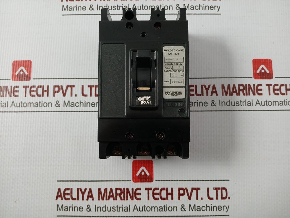 3-pole Molded Case Circuit Breaker Ac 600V, Dc 250V Hyundai Hbd-50S