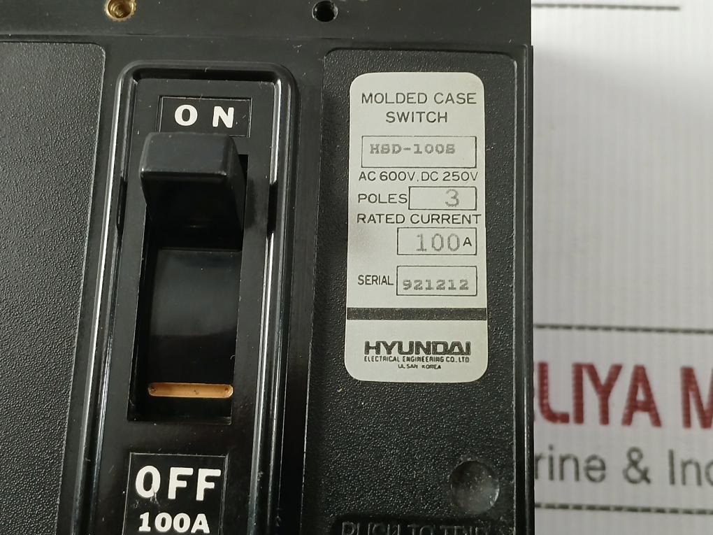 3-pole Molded Case Switch Hsd-100S 100A Hyundai Ac600V Dc250V 100A