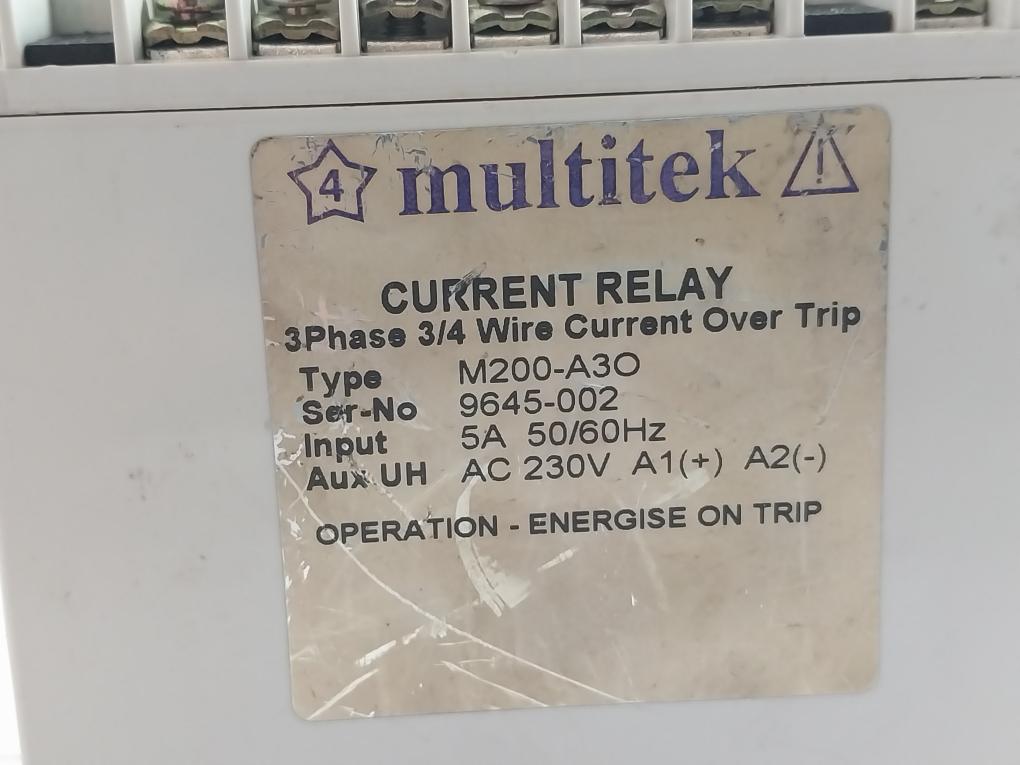 3 Phase Current Over Trip Relay M200-a3O Multitek 5A 230V 50/60Hz