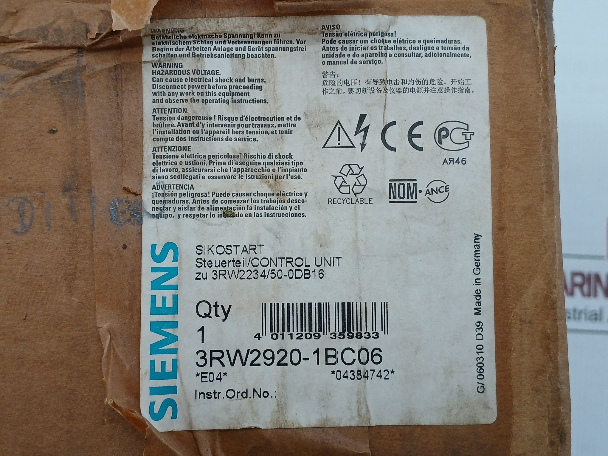 3Rw2920-1Bc06 Spare Control Unit 500-690V Siemens 40˚C-55˚C