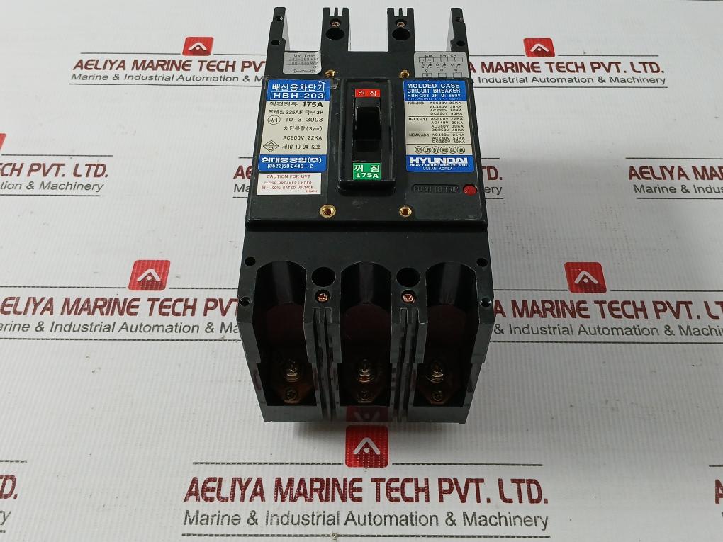 3P Molded Case Circuit Breaker 175A Ac600V 22Ka Hyundai Hbh-203