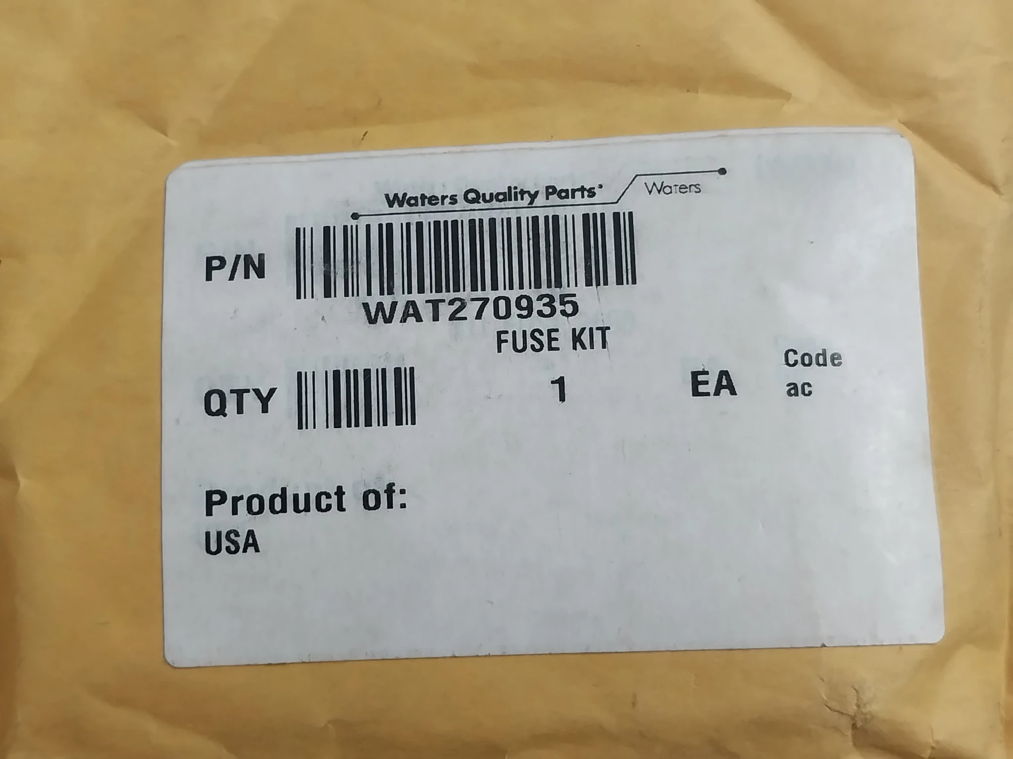 Waters Wat270935 Fuse Kit