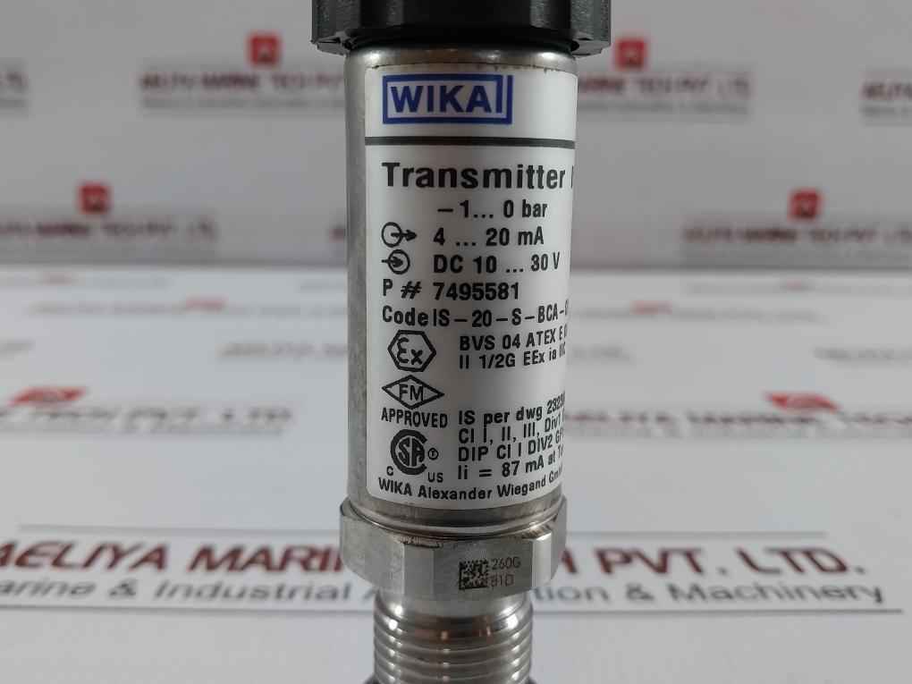 4-20 Ma Pressure Transmitter 7495581 Wika -1..0 Bar Ip 65