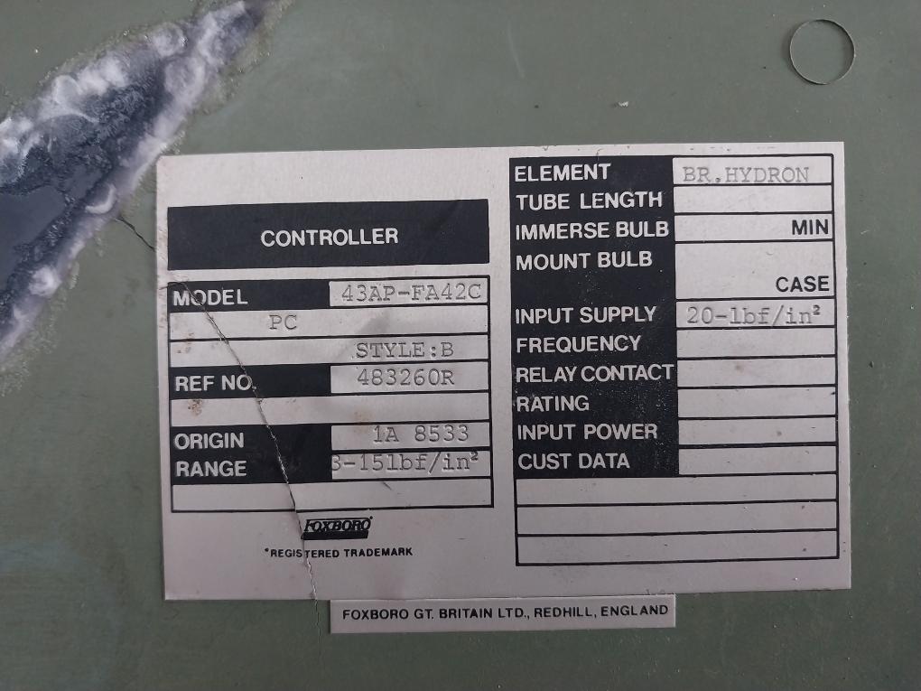 43Ap-fa42C Pc Pneumatic Controller 0-1500 Mmwg 0-30 Psi