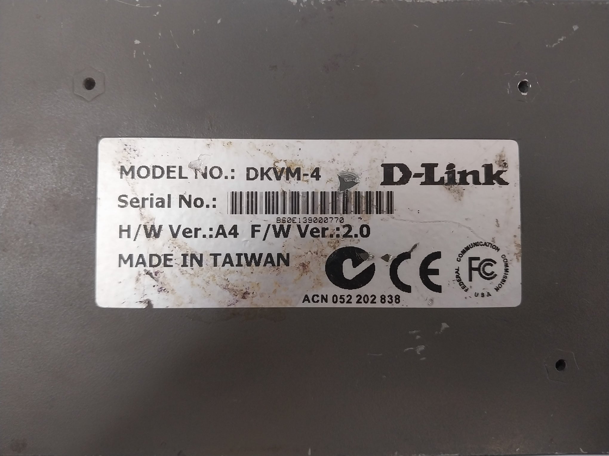 D-link Dkvm-4 4-port Kvm Switch 600Ma Dc9V