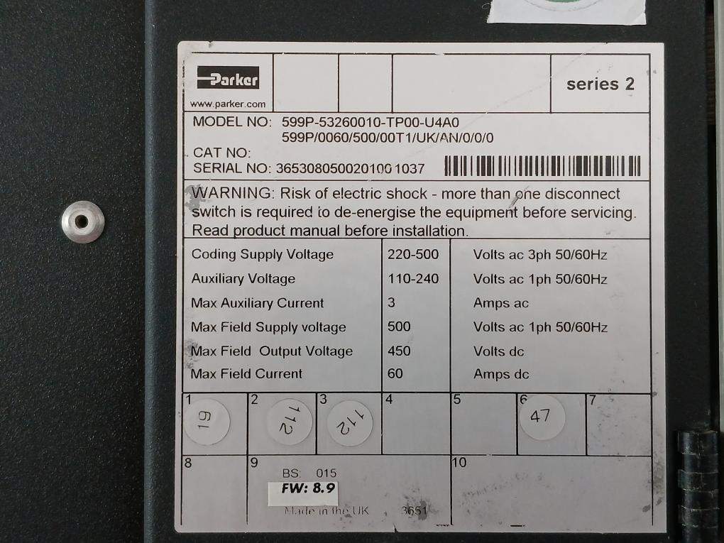 599P-53260010-tp00-u4A0 Dc Motor Speed Controller Ac 3Ph 50/60Hz Parker
