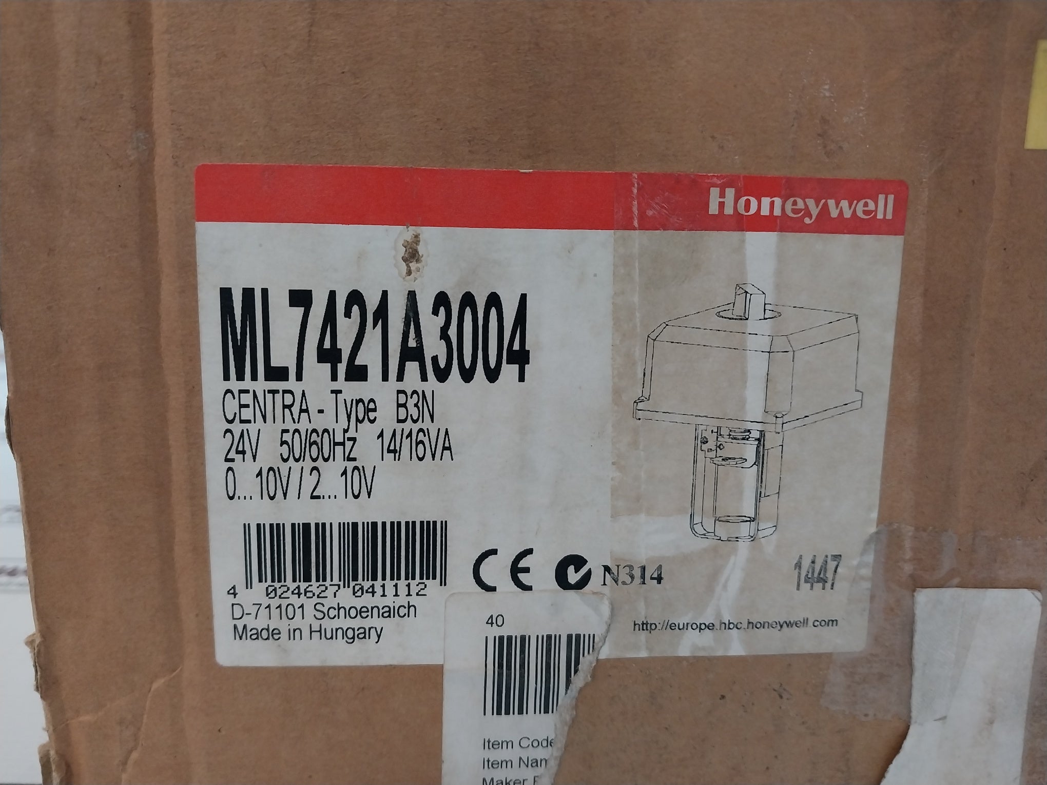 Honeywell Ml7421A3004 Electric Linear Valve Actuator Ip54