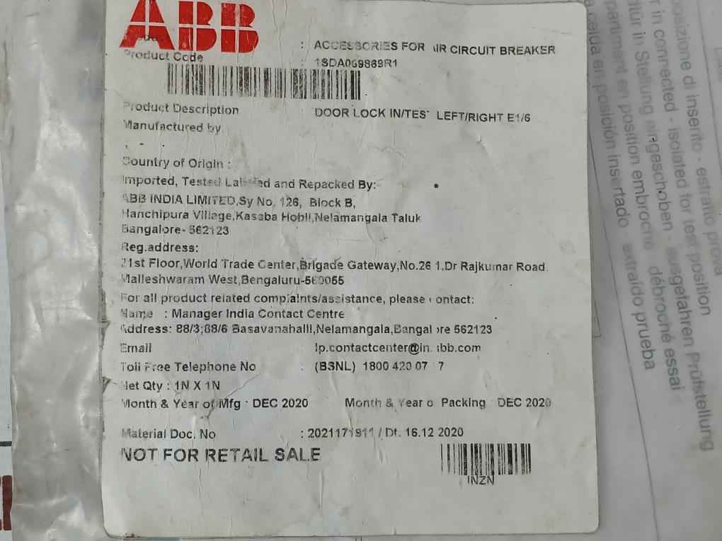 Abb 1Sda069869R1 Air Circuit Breaker Kit