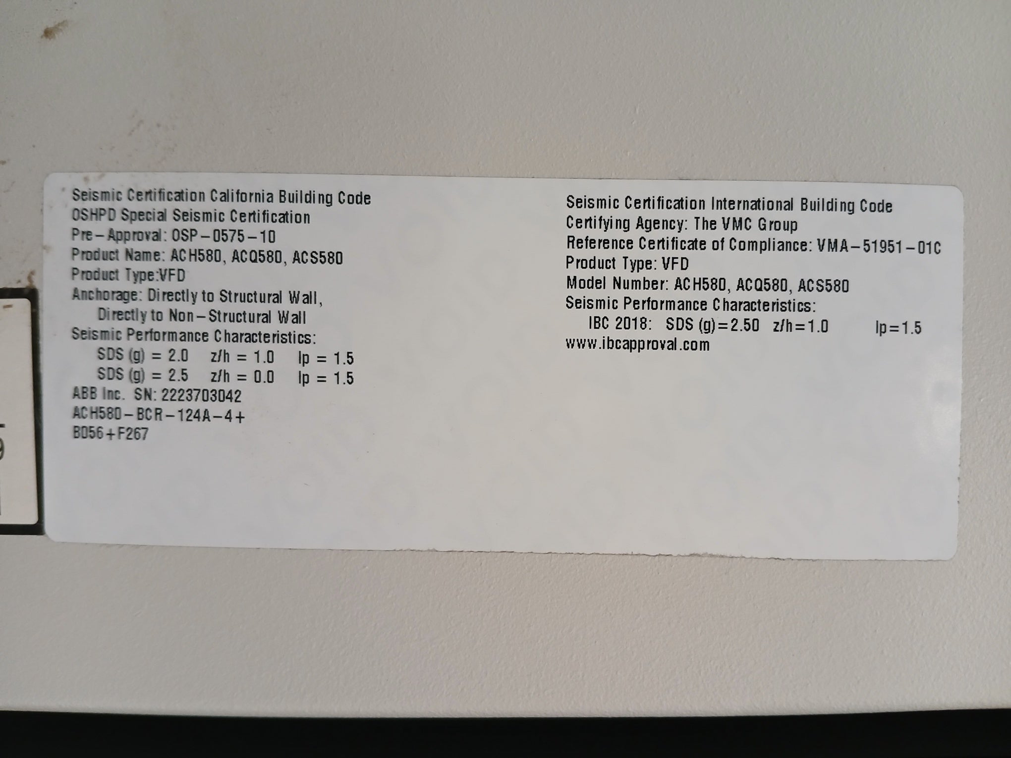 Abb Ach580-bcr-124A-4+B056+F267 Hvac Packaged Drive For E-clipse Bypass & Cb