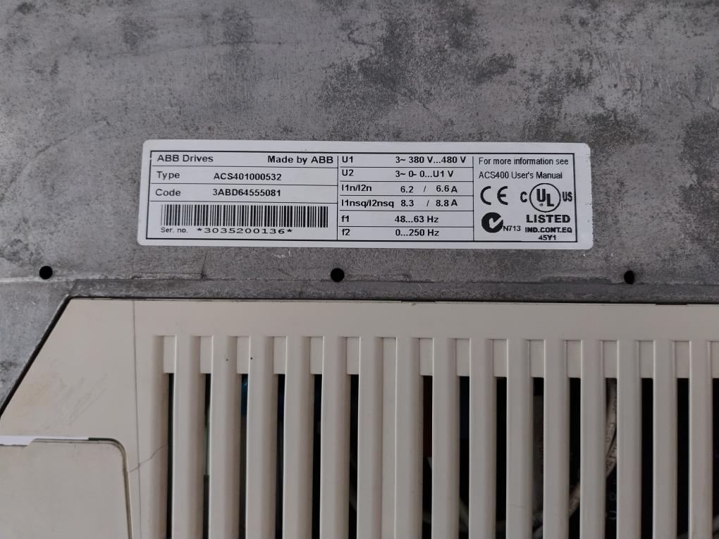 Abb Acs401000532 Frequency Converter Drive 48…63 Hz 0…250 Hz 3~ 380V…480V