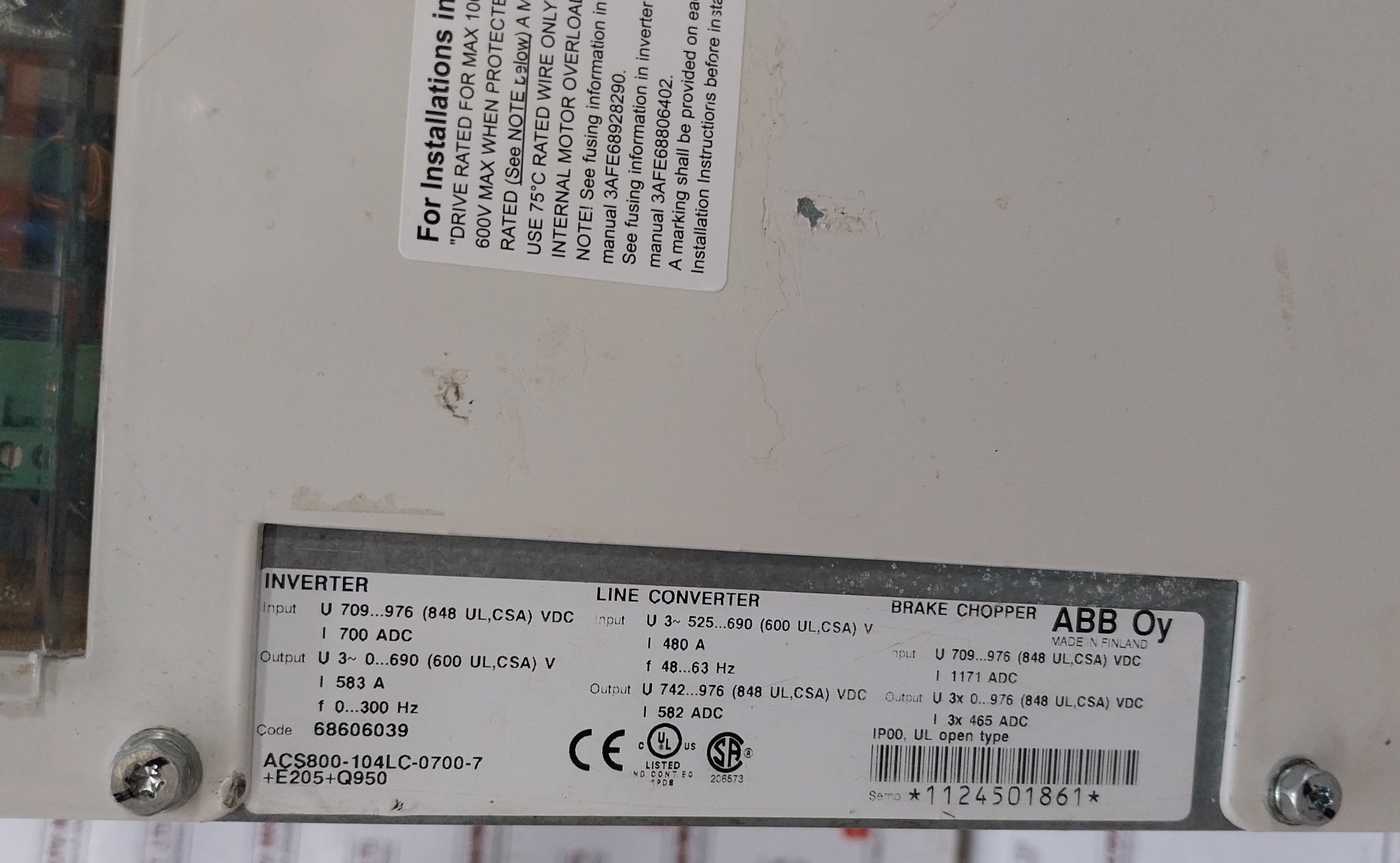 Abb Acs800-104Lc-0700-7+E205+Q950 Inverter Drive
