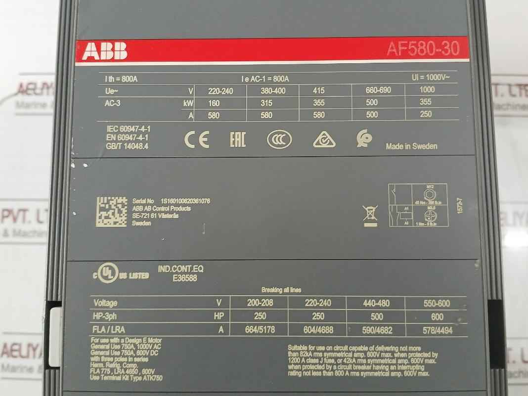 Abb Af580-30 Auxiliary Contactor 1Sfl617001R7011 1000V Ac 16A 2643 689-d Rev H