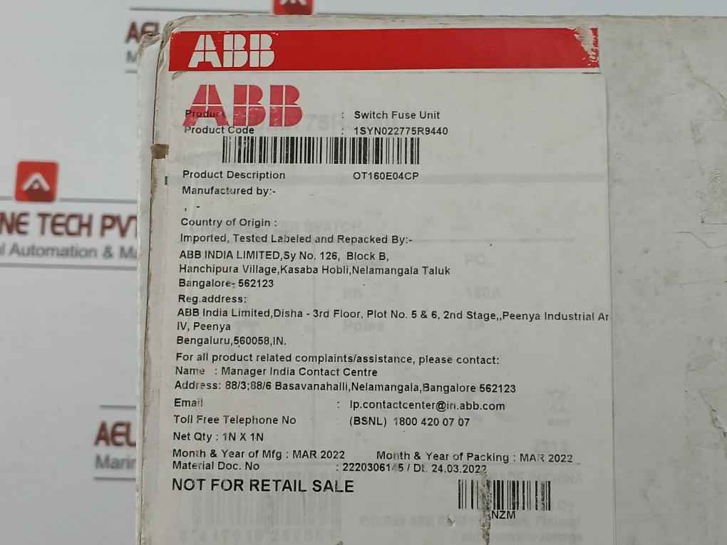 Abb Ot160E04C Manual Change-over Switch Unit 4P 415V 160A Ac-31B