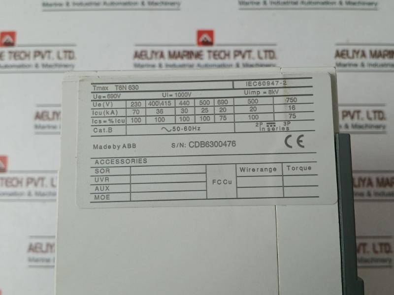 Abb Tmax T6N 630 Sace Tmax Moulded Case Circuit Breaker Iec 60947-2 1000V