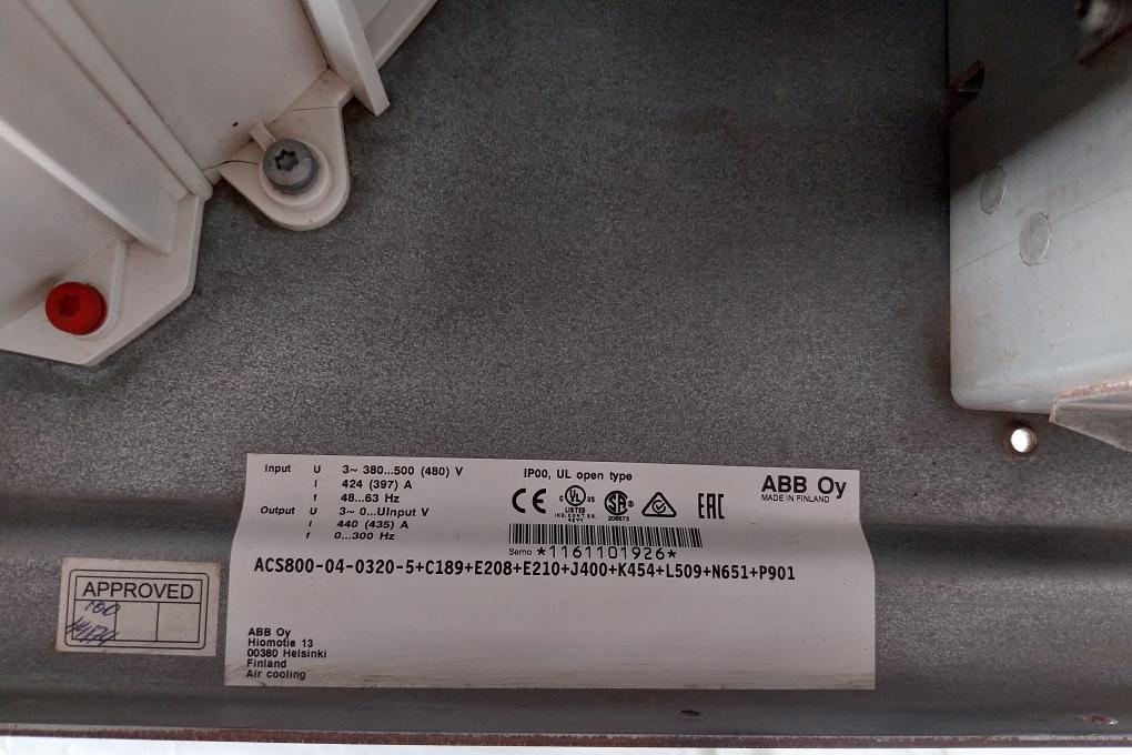 Abb Vfd Frequency Drive Acs800-04-0320-5+C189+E208+E210+J400+K454+L509+N651+P901