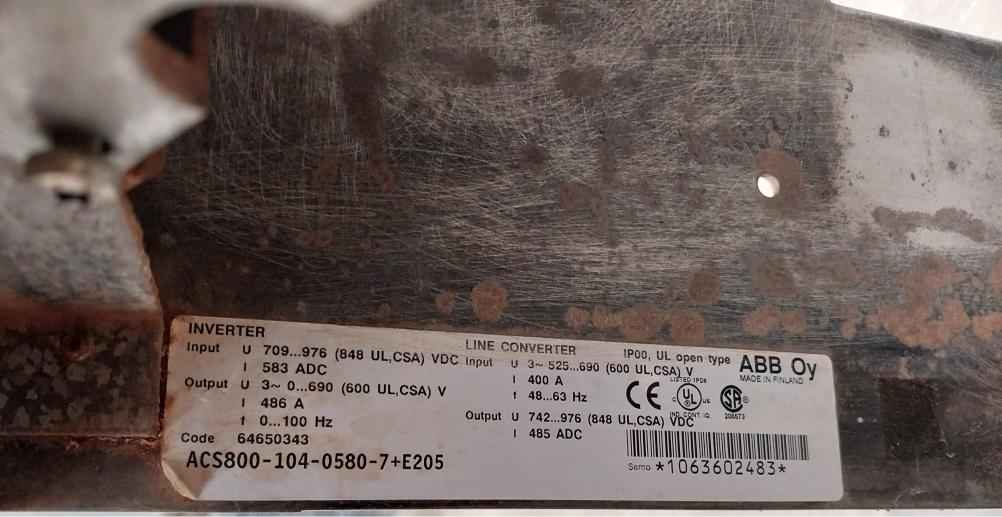 Abb Acs800-104-0580-7+E205 Inverter Drive Module Aofc-02, Aint-14C, Apow-01C