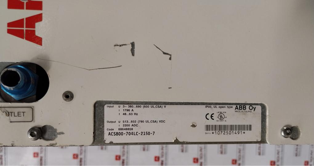 Abb Acs800-704Lc-2150-7 Drive Supply Unit 68648858 380-690V Ac 1796 A 48-63 Hz .