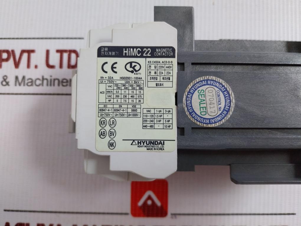 Ac Magnetic Contactor Himc 22 11Ns Hyundai 220V 22A