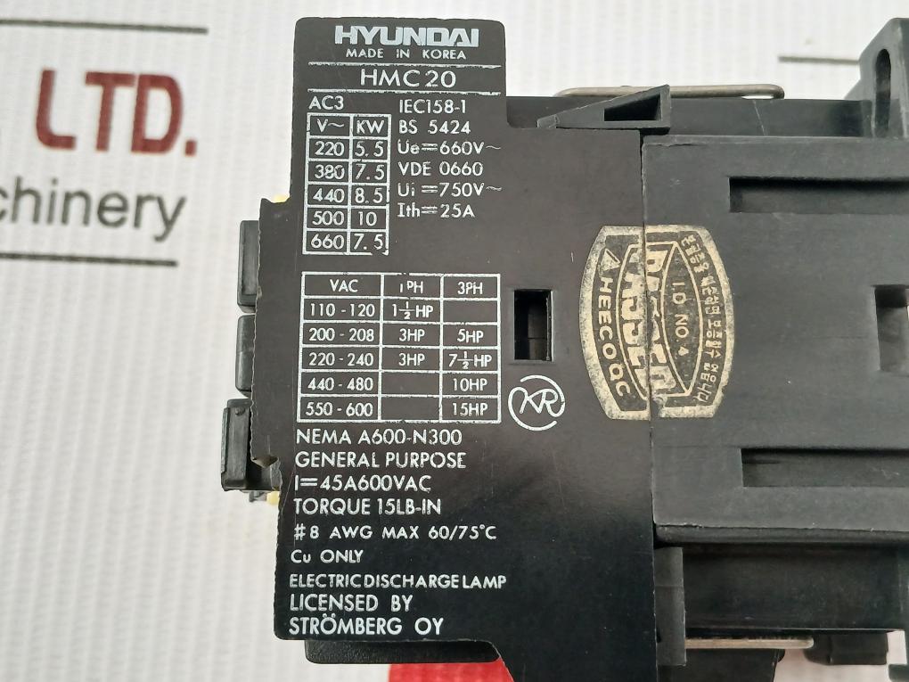 Ac Magnetic Contactor Hmc 20 W 10 Ac Hyundai 220V/20A