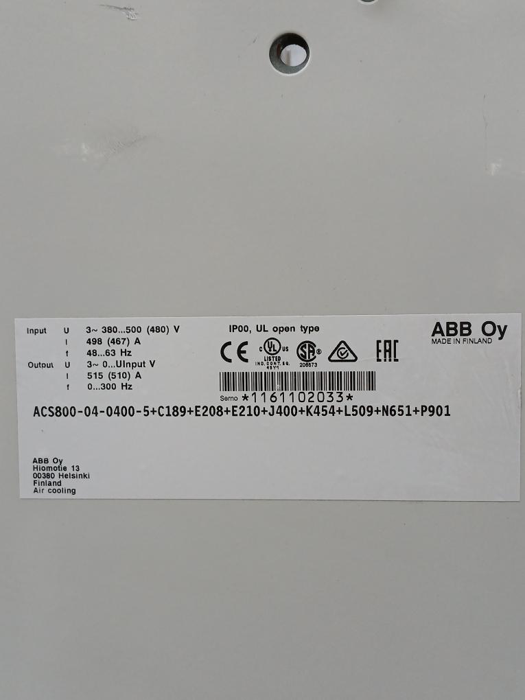 Acs800-04-0400-5+C189+E208+E210+J400+K454+L509+N651+P901 Vfd Frequency Drive Abb