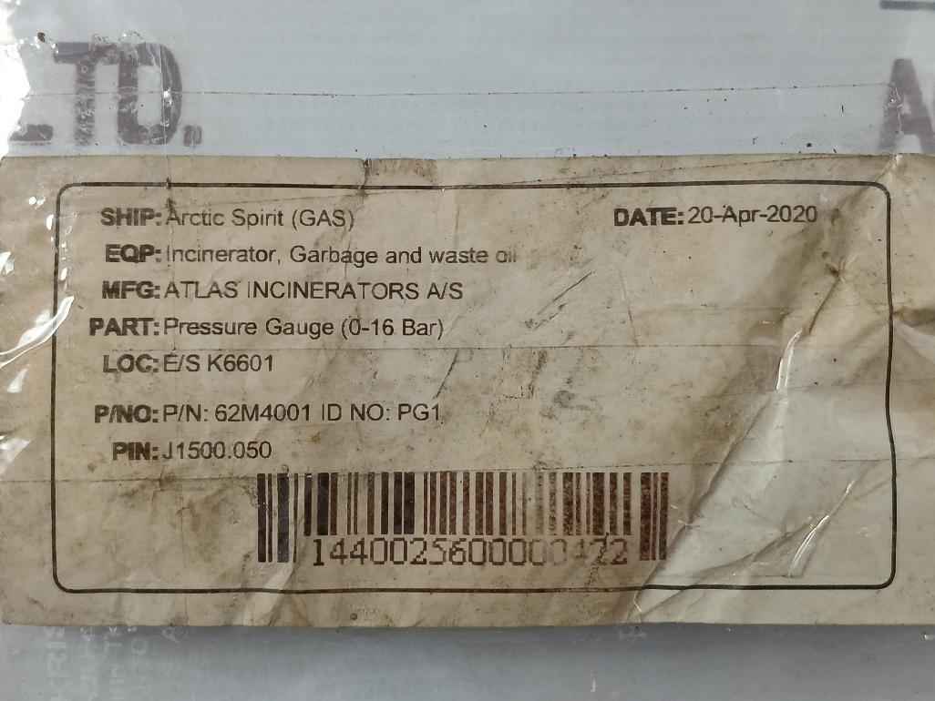 Acutek 62M4001 Pressure Gauge 0-16 Bar
