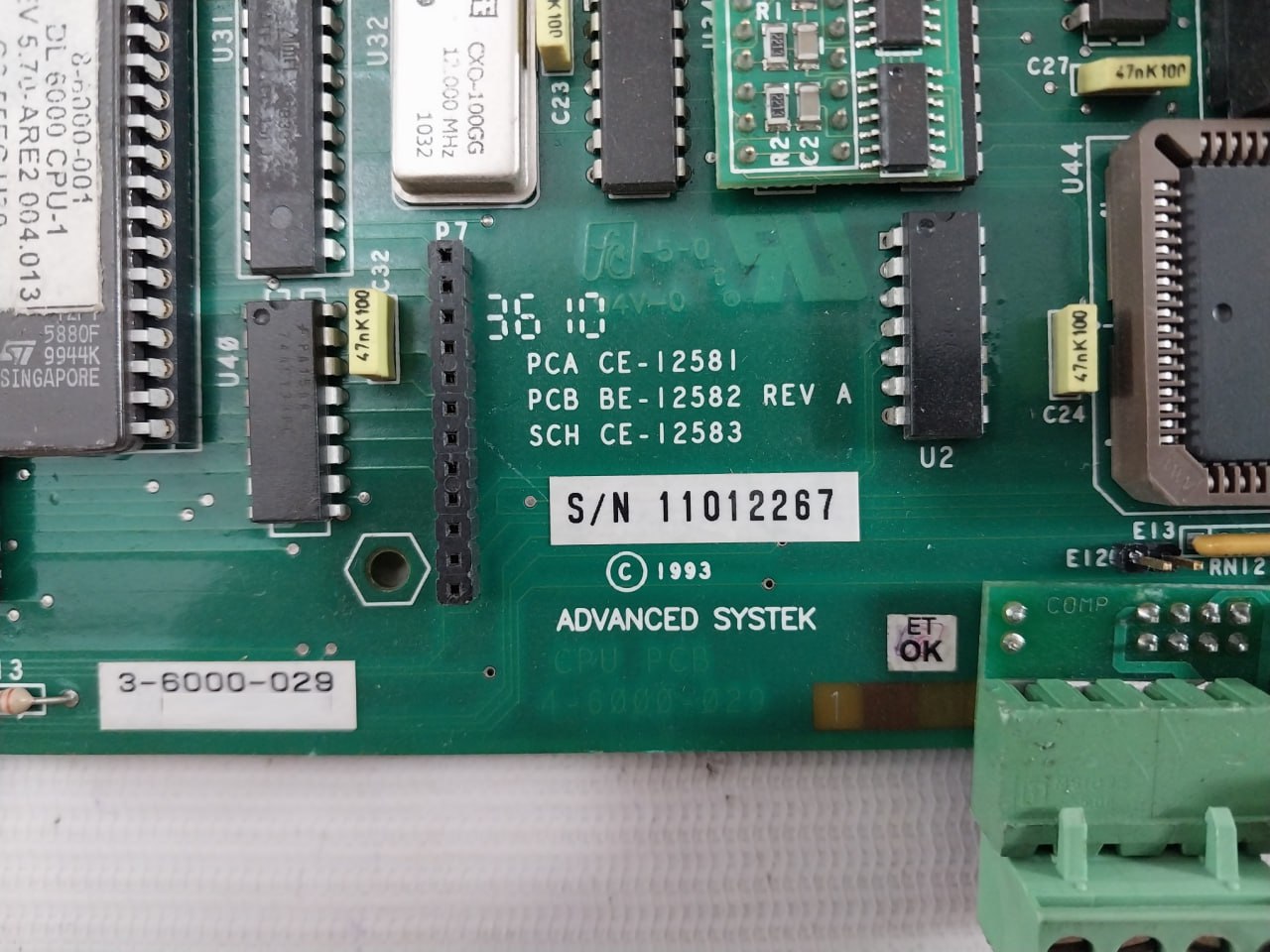 Advanced Systek 4-6000-029 Printed Circuit Board Cpu Be-12582 Rev A