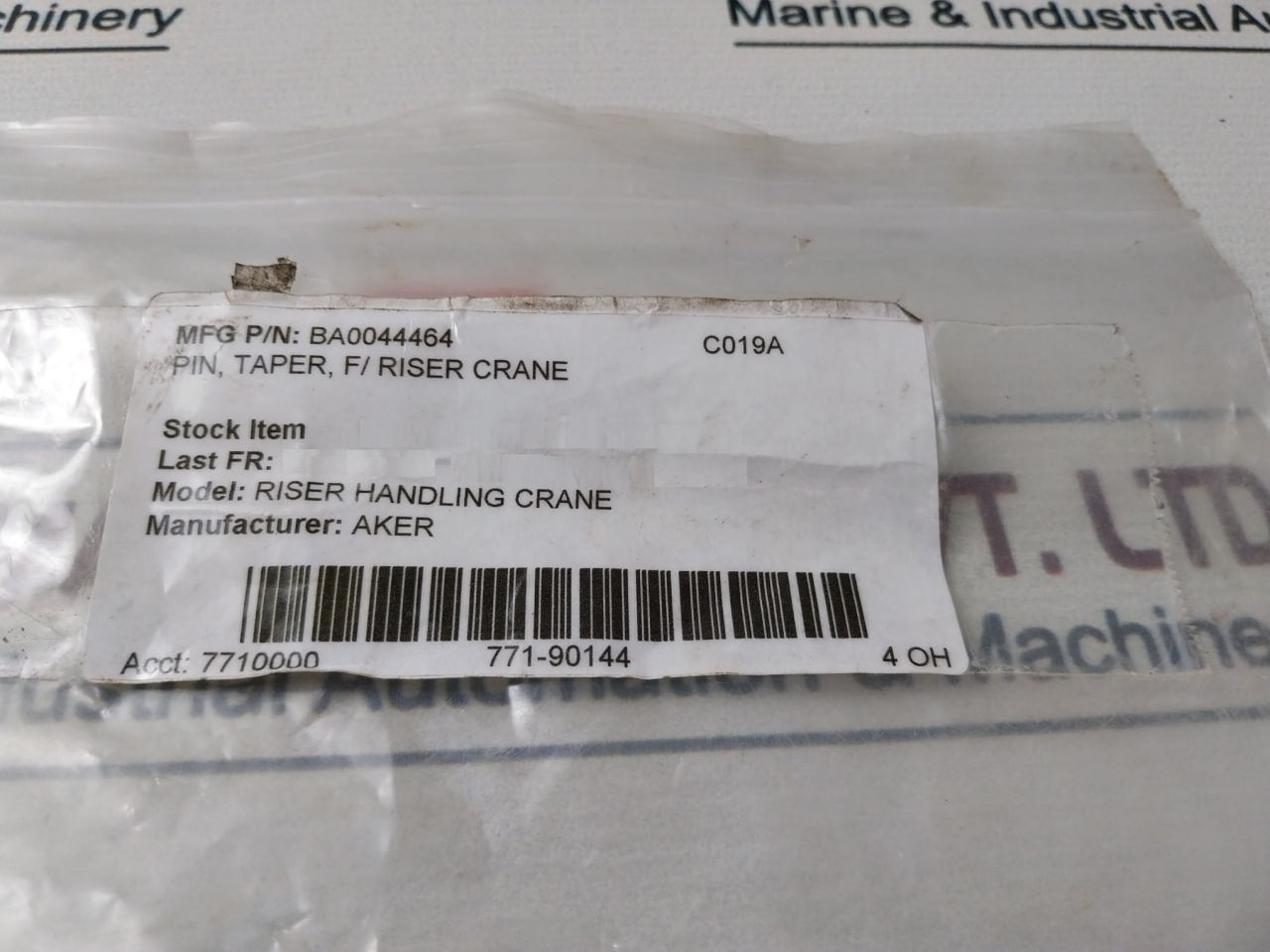 Aker Ba0044464 Taper Pin For Riser Handling Crane