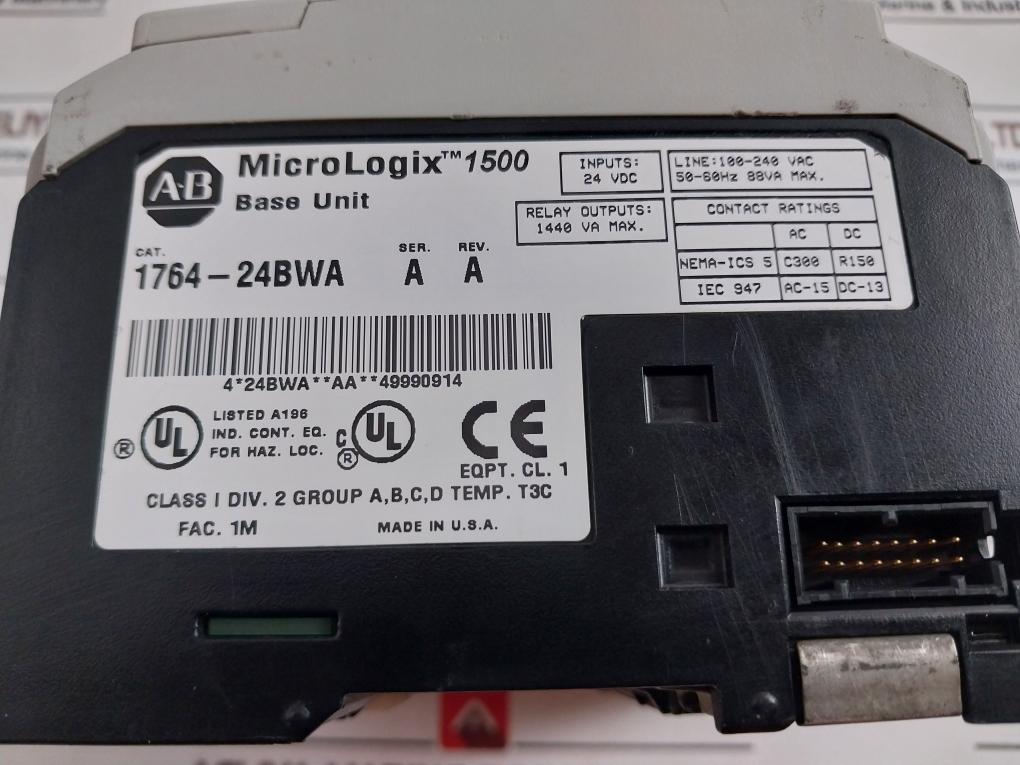 Allen-Bradley 1764-24Bwa Micrologix 1500 Ac Power Base Unit 1764-Mm1Rtc Rev A