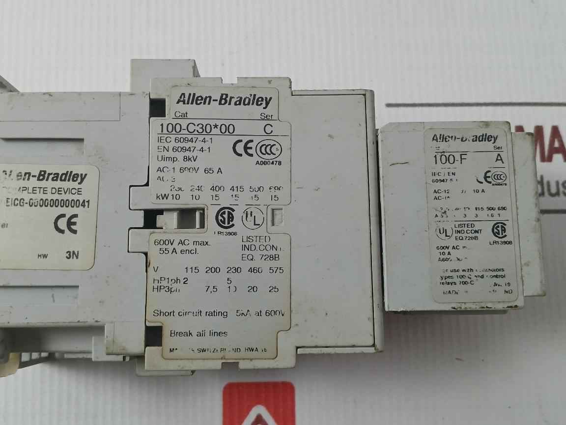 Allen-bradley 100-c30*00 Iec Contactor With 100-f Auxiliary Contact Block