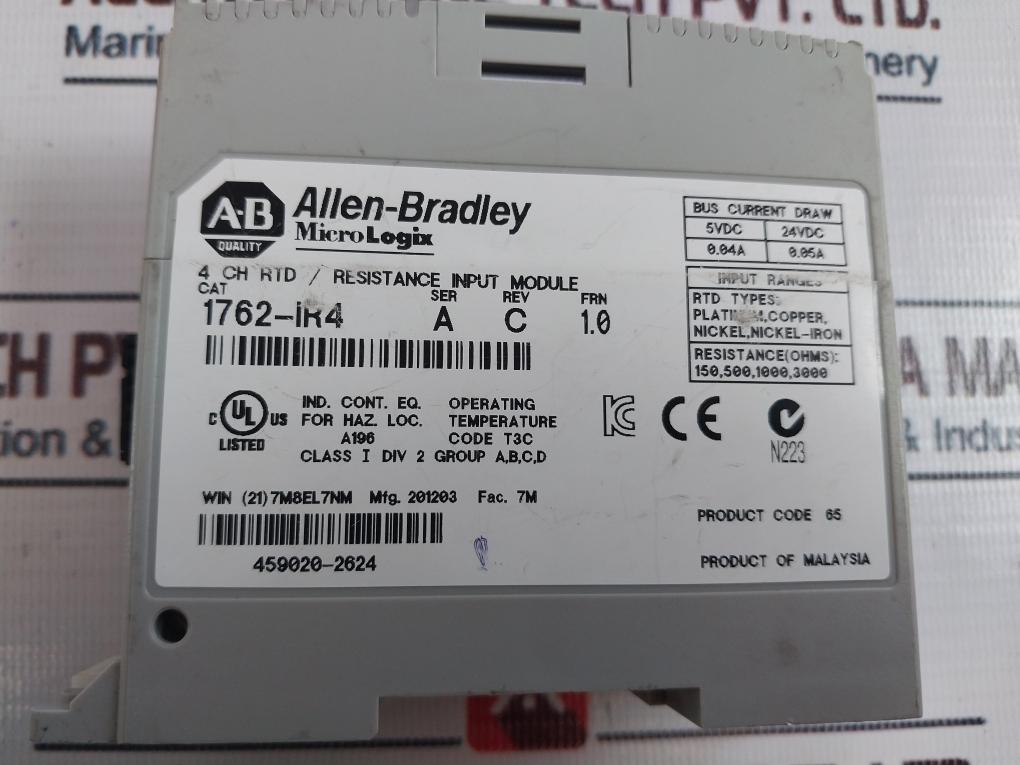 Allen-bradley 1762-ir4, Micrologix 4 Ch Rtd/resistance Input Module 1762-ir4