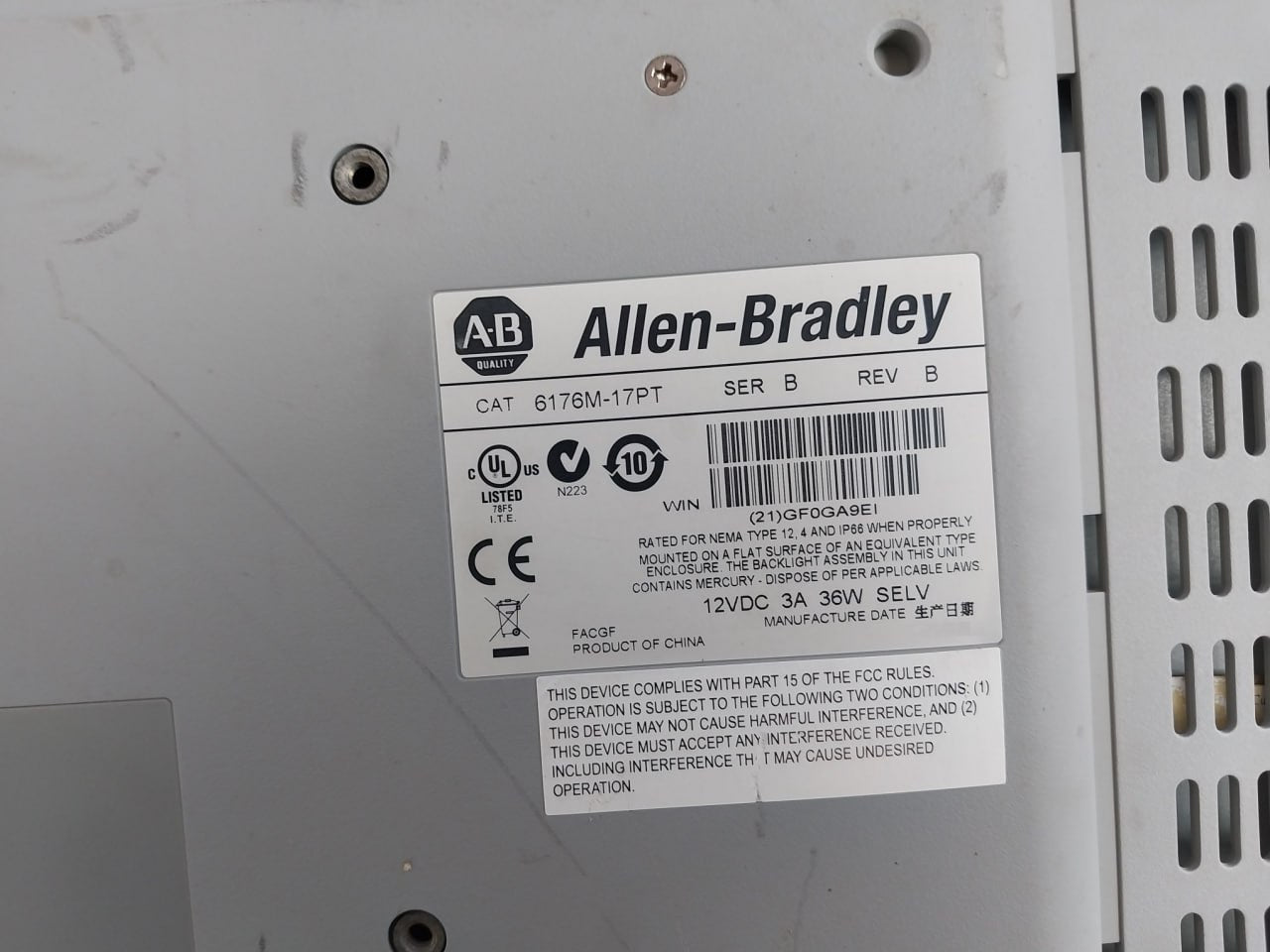 Allen-bradley 6176M-17Pt Touch Screen Monitor Gf0Ga9Ei