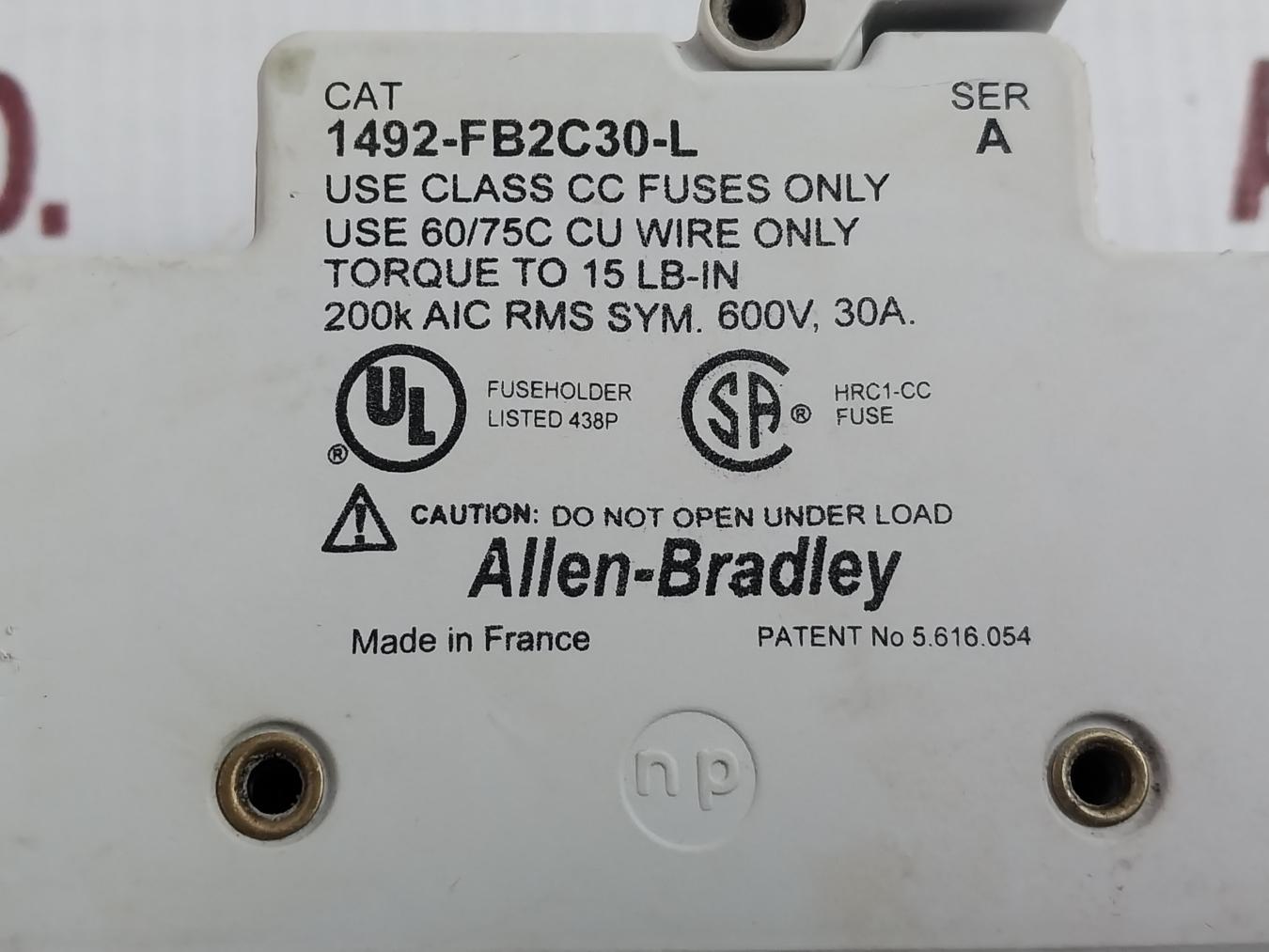 Allen-bradley 1492-fb2C30-l Fuse Holder 600V-30A 60/75C Cu